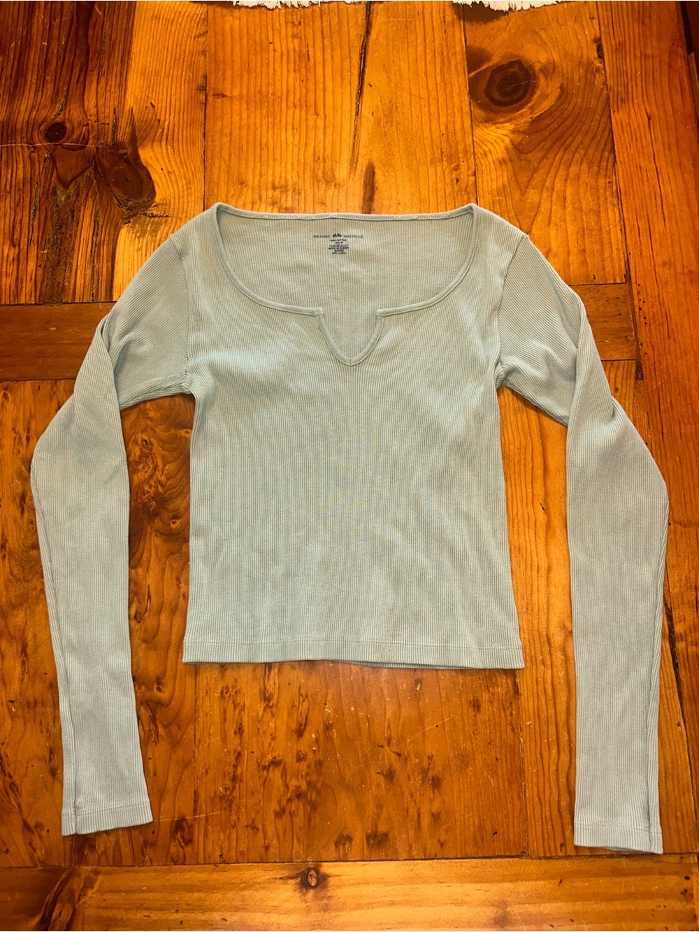 Brandy Melville Light Green Ribbed Long-Sleeve Scoop Top